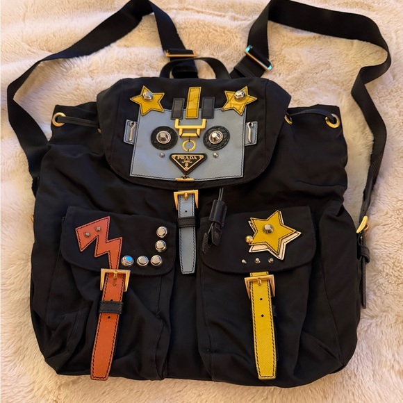 Prada Handbags - Prada Black Backpack with Yellow, Orange and Light Blue Accents
